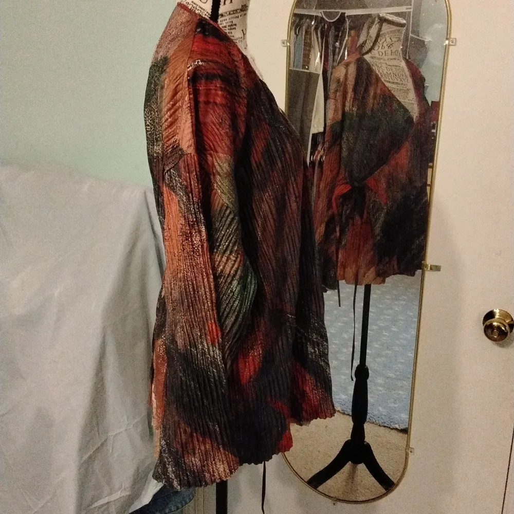 Women's Zara NWOT pleated green/orange/gold wrap top Sz Small - Picture 3 of 6